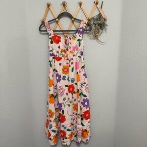 Billy J Floral Rayon Linen Blend Retro Colorful Midi Dress Size 8